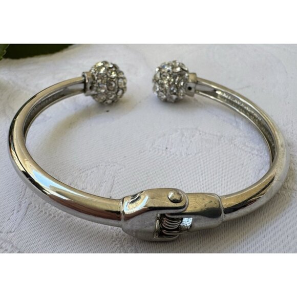 Silver-tone Snap Rhinestone Bangle Bracelet Women Party Jewelry Gift NEW - Picture 9 of 13